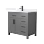Wyndham Collection Beckett 36" Free Standing Single Basin Vanity Set with Cabinet and Quartz Vanity Top Dark Gray / White Quartz Top / Matte Black Hardware