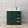 Wyndham Collection Beckett 36" Free Standing Single Basin Vanity Set with Cabinet and Cultured Marble Vanity Top Green / Carrara Cultured Marble Top / Brushed Gold Hardware