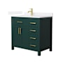 Wyndham Collection Beckett 36" Free Standing Single Basin Vanity Set with Cabinet and Quartz Vanity Top Green / White Quartz Top / Brushed Gold Hardware