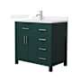 Wyndham Collection Beckett 36" Free Standing Single Basin Vanity Set with Cabinet and Quartz Vanity Top Green / White Quartz Top / Brushed Nickel Hardware