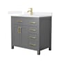 Wyndham Collection Beckett 36" Free Standing Single Basin Vanity Set with Cabinet and Quartz Vanity Top Dark Gray / White Quartz Top / Brushed Gold Hardware