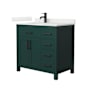 Wyndham Collection Beckett 36" Free Standing Single Basin Vanity Set with Cabinet and Quartz Vanity Top Green / Giotto Quartz Top / Matte Black Hardware