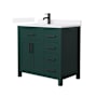 Wyndham Collection Beckett 36" Free Standing Single Basin Vanity Set with Cabinet and Quartz Vanity Top Green / White Quartz Top / Matte Black Hardware