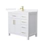 Wyndham Collection Beckett 36" Free Standing Single Basin Vanity Set with Cabinet and Quartz Vanity Top White / White Quartz Top / Brushed Gold Hardware