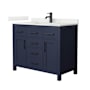 Wyndham Collection Beckett 42" Free Standing Single Basin Vanity Set with Cabinet and Quartz Vanity Top Dark Blue / Giotto Quartz Top / Matte Black Hardware