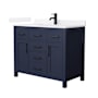 Wyndham Collection Beckett 42" Free Standing Single Basin Vanity Set with Cabinet and Quartz Vanity Top Dark Blue / White Quartz Top / Matte Black Hardware