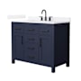 Wyndham Collection Beckett 42" Free Standing Single Basin Vanity Set with Cabinet and Quartz Vanity Top Dark Blue / White Quartz Top / Matte Black Hardware