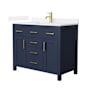 Wyndham Collection Beckett 42" Free Standing Single Basin Vanity Set with Cabinet and Quartz Vanity Top Dark Blue / White Quartz Top / Brushed Gold Hardware