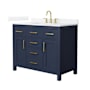 Wyndham Collection Beckett 42" Free Standing Single Basin Vanity Set with Cabinet and Quartz Vanity Top Dark Blue / White Quartz Top / Brushed Gold Hardware