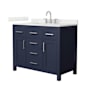 Wyndham Collection Beckett 42" Free Standing Single Basin Vanity Set with Cabinet and Quartz Vanity Top Dark Blue / Giotto Quartz Top / Brushed Nickel Hardware