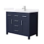 Wyndham Collection Beckett 42" Free Standing Single Basin Vanity Set with Cabinet and Quartz Vanity Top Dark Blue / White Quartz Top / Brushed Nickel Hardware
