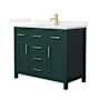 Wyndham Collection Beckett 42" Free Standing Single Basin Vanity Set with Cabinet and Quartz Vanity Top Green / White Quartz Top / Brushed Gold Hardware