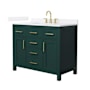 Wyndham Collection Beckett 42" Free Standing Single Basin Vanity Set with Cabinet and Quartz Vanity Top Green / White Quartz Top / Brushed Gold Hardware