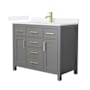 Wyndham Collection Beckett 42" Free Standing Single Basin Vanity Set with Cabinet and Quartz Vanity Top Dark Gray / White Quartz Top / Brushed Gold Hardware