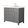 Wyndham Collection Beckett 42" Free Standing Single Basin Vanity Set with Cabinet and Quartz Vanity Top Dark Gray / White Quartz Top / Brushed Gold Hardware