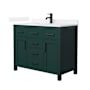Wyndham Collection Beckett 42" Free Standing Single Basin Vanity Set with Cabinet and Quartz Vanity Top Green / White Quartz Top / Matte Black Hardware