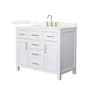 Wyndham Collection Beckett 42" Free Standing Single Basin Vanity Set with Cabinet and Quartz Vanity Top White / White Quartz Top / Brushed Gold Hardware