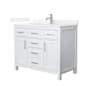 Wyndham Collection Beckett 42" Free Standing Single Basin Vanity Set with Cabinet and Quartz Vanity Top White / White Quartz Top / Brushed Nickel Hardware