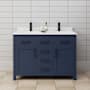 Wyndham Collection Beckett 48" Free Standing Double Basin Vanity Set with Cabinet and Cultured Marble Vanity Top Dark Blue / Carrara Cultured Marble Top / Matte Black Hardware