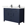 Wyndham Collection Beckett 48" Free Standing Double Basin Vanity Set with Cabinet and Quartz Vanity Top Dark Blue / Giotto Quartz Top / Matte Black Hardware