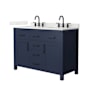 Wyndham Collection Beckett 48" Free Standing Double Basin Vanity Set with Cabinet and Quartz Vanity Top Dark Blue / Giotto Quartz Top / Matte Black Hardware