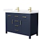 Wyndham Collection Beckett 48" Free Standing Double Basin Vanity Set with Cabinet and Quartz Vanity Top Dark Blue / White Quartz Top / Brushed Gold Hardware