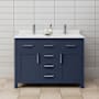 Wyndham Collection Beckett 48" Free Standing Double Basin Vanity Set with Cabinet and Cultured Marble Vanity Top Dark Blue / Carrara Cultured Marble Top / Brushed Nickel Hardware