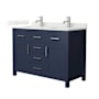 Wyndham Collection Beckett 48" Free Standing Double Basin Vanity Set with Cabinet and Quartz Vanity Top Dark Blue / Giotto Quartz Top / Brushed Nickel Hardware