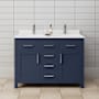 Wyndham Collection Beckett 48" Free Standing Double Basin Vanity Set with Cabinet and Cultured Marble Vanity Top Dark Blue / White Cultured Marble Top / Brushed Nickel Hardware
