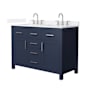 Wyndham Collection Beckett 48" Free Standing Double Basin Vanity Set with Cabinet and Quartz Vanity Top Dark Blue / White Quartz Top / Brushed Nickel Hardware