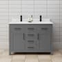 Wyndham Collection Beckett 48" Free Standing Double Basin Vanity Set with Cabinet and Cultured Marble Vanity Top Dark Gray / Carrara Cultured Marble Top / Matte Black Hardware