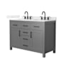 Wyndham Collection Beckett 48" Free Standing Double Basin Vanity Set with Cabinet and Quartz Vanity Top Dark Gray / Giotto Quartz Top / Matte Black Hardware