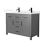 Wyndham Collection Beckett 48" Free Standing Double Basin Vanity Set with Cabinet and Quartz Vanity Top Dark Gray / White Quartz Top / Matte Black Hardware