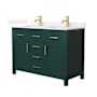 Wyndham Collection Beckett 48" Free Standing Double Basin Vanity Set with Cabinet and Quartz Vanity Top Green / White Quartz Top / Brushed Gold Hardware
