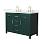 Wyndham Collection Beckett 48" Free Standing Double Basin Vanity Set with Cabinet and Quartz Vanity Top Green / White Quartz Top / Brushed Gold Hardware