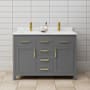 Wyndham Collection Beckett 48" Free Standing Double Basin Vanity Set with Cabinet and Cultured Marble Vanity Top Dark Gray / Carrara Cultured Marble Top / Brushed Gold Hardware