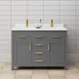 Wyndham Collection Beckett 48" Free Standing Double Basin Vanity Set with Cabinet and Cultured Marble Vanity Top Dark Gray / White Cultured Marble Top / Brushed Gold Hardware