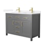 Wyndham Collection Beckett 48" Free Standing Double Basin Vanity Set with Cabinet and Quartz Vanity Top Dark Gray / White Quartz Top / Brushed Gold Hardware