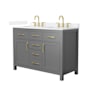Wyndham Collection Beckett 48" Free Standing Double Basin Vanity Set with Cabinet and Quartz Vanity Top Dark Gray / White Quartz Top / Brushed Gold Hardware