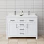 Wyndham Collection Beckett 48" Free Standing Double Basin Vanity Set with Cabinet and Cultured Marble Vanity Top White / Carrara Cultured Marble Top / Matte Black Hardware