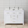 Wyndham Collection Beckett 48" Free Standing Double Basin Vanity Set with Cabinet and Cultured Marble Vanity Top White / Carrara Cultured Marble Top / Brushed Gold Hardware