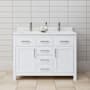 Wyndham Collection Beckett 48" Free Standing Double Basin Vanity Set with Cabinet and Cultured Marble Vanity Top White / Carrara Cultured Marble Top / Brushed Nickel Hardware