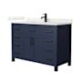 Wyndham Collection Beckett 48" Free Standing Single Basin Vanity Set with Cabinet and Quartz Vanity Top Dark Blue / Giotto Quartz Top / Matte Black Hardware