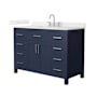 Wyndham Collection Beckett 48" Free Standing Single Basin Vanity Set with Cabinet and Quartz Vanity Top Dark Blue / Giotto Quartz Top / Brushed Nickel Hardware