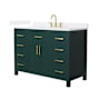 Wyndham Collection Beckett 48" Free Standing Single Basin Vanity Set with Cabinet and Quartz Vanity Top Green / White Quartz Top / Brushed Gold Hardware