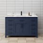 Wyndham Collection Beckett 54" Free Standing Single Basin Vanity Set with Cabinet and Cultured Marble Vanity Top Dark Blue / Carrara Cultured Marble Top / Matte Black Hardware