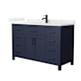 Wyndham Collection Beckett 54" Free Standing Single Basin Vanity Set with Cabinet and Quartz Vanity Top Dark Blue / Giotto Quartz Top / Matte Black Hardware