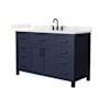Wyndham Collection Beckett 54" Free Standing Single Basin Vanity Set with Cabinet and Quartz Vanity Top Dark Blue / Giotto Quartz Top / Matte Black Hardware