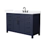 Wyndham Collection Beckett 54" Free Standing Single Basin Vanity Set with Cabinet and Quartz Vanity Top Dark Blue / White Quartz Top / Matte Black Hardware