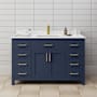 Wyndham Collection Beckett 54" Free Standing Single Basin Vanity Set with Cabinet and Cultured Marble Vanity Top Dark Blue / Carrara Cultured Marble Top / Brushed Gold Hardware